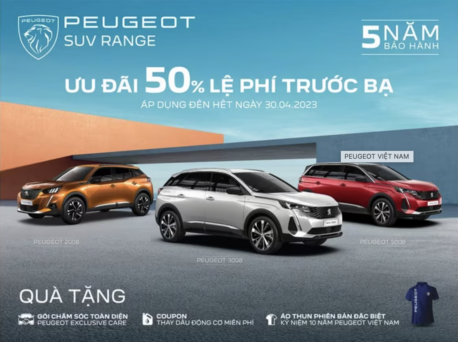 Peugeot ưu đãi 50% phí trước bạ cùng nhiều quà tặng hấp dẫn