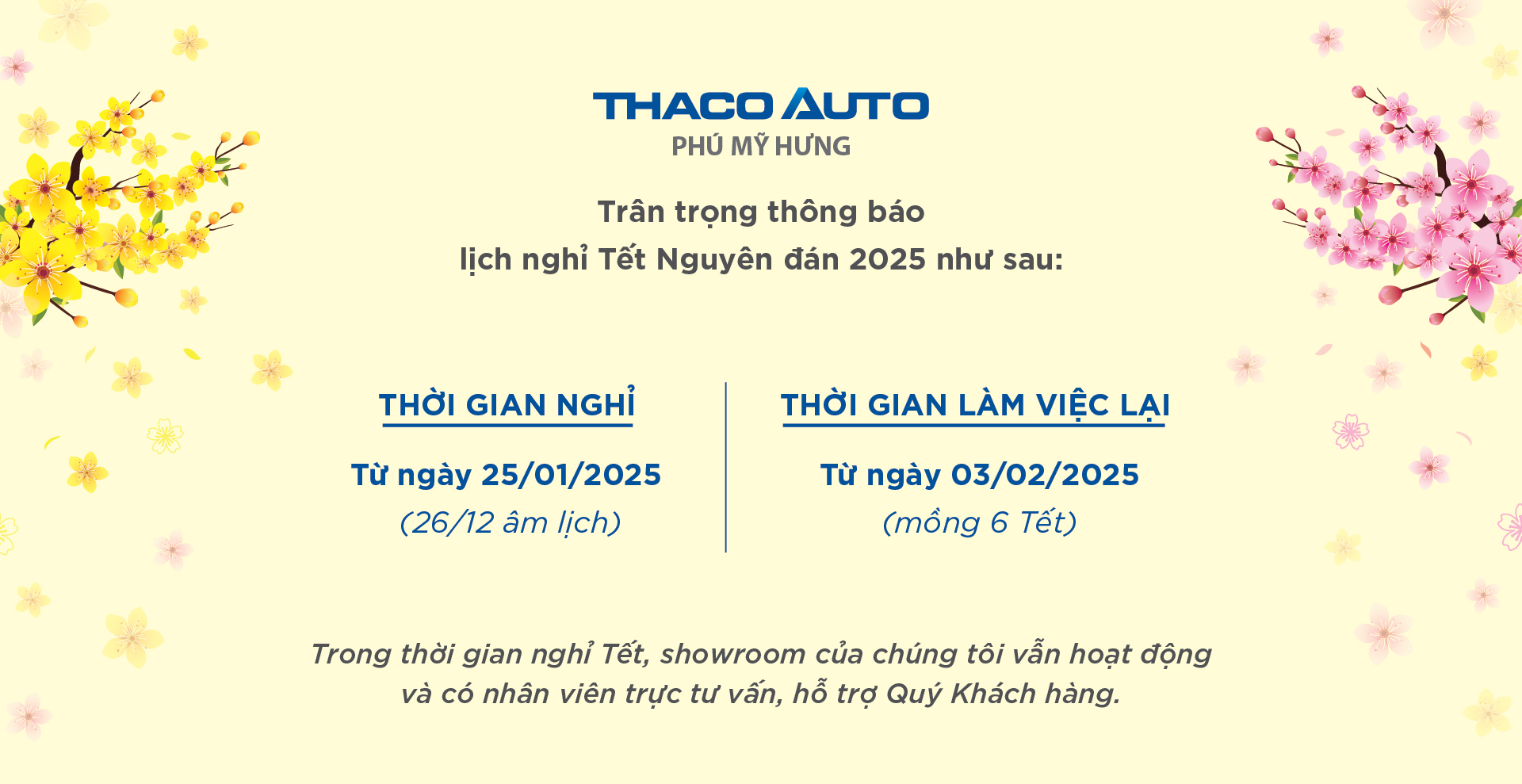 THÔNG BÁO LỊCH NGHỈ TẾT NGUYÊN ĐÁN ẤT TỴ 2025